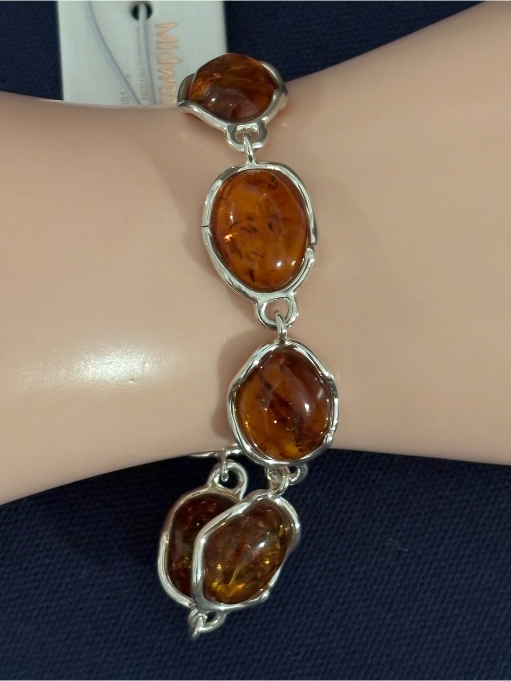 Genuine Midwest Amber .925 Sterling Silver handcrafted Statement Bracelet 8"